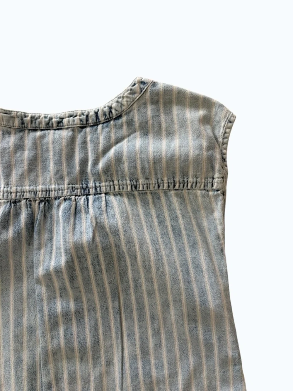 GAP Light Blue and White Striped Sleeveless Button-Front Dress